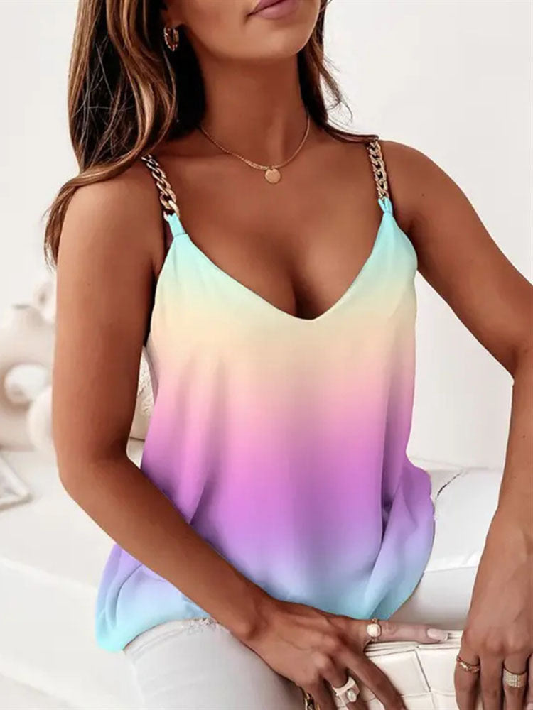 Women's Chain Spaghetti-strap Floral Print Top