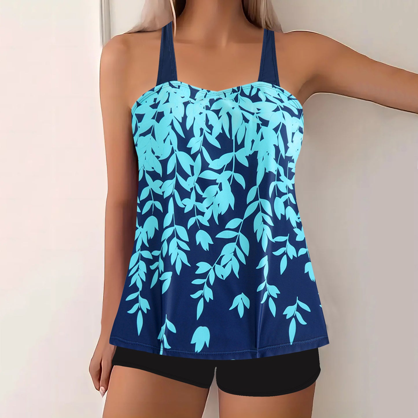 Split Leaf Print Bikini Swimsuit Plus Size