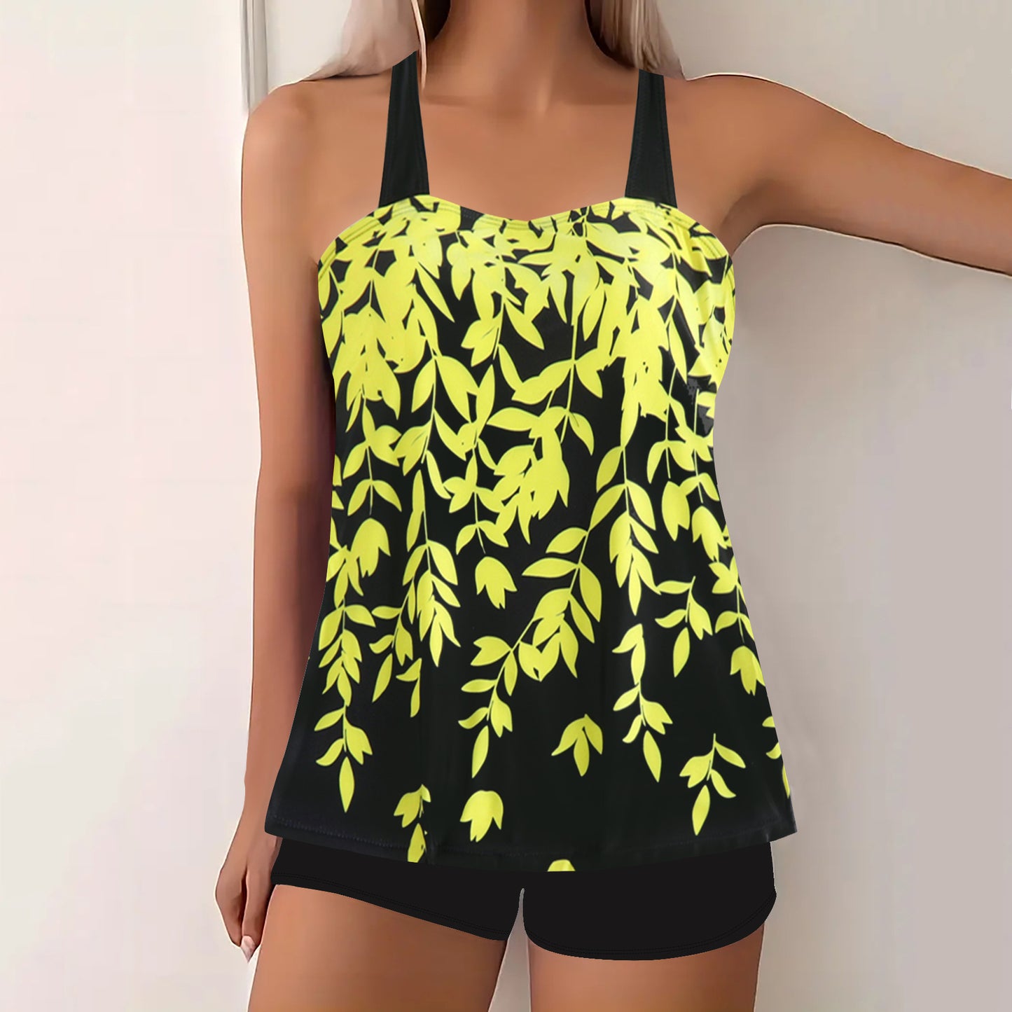 Split Leaf Print Bikini Swimsuit Plus Size