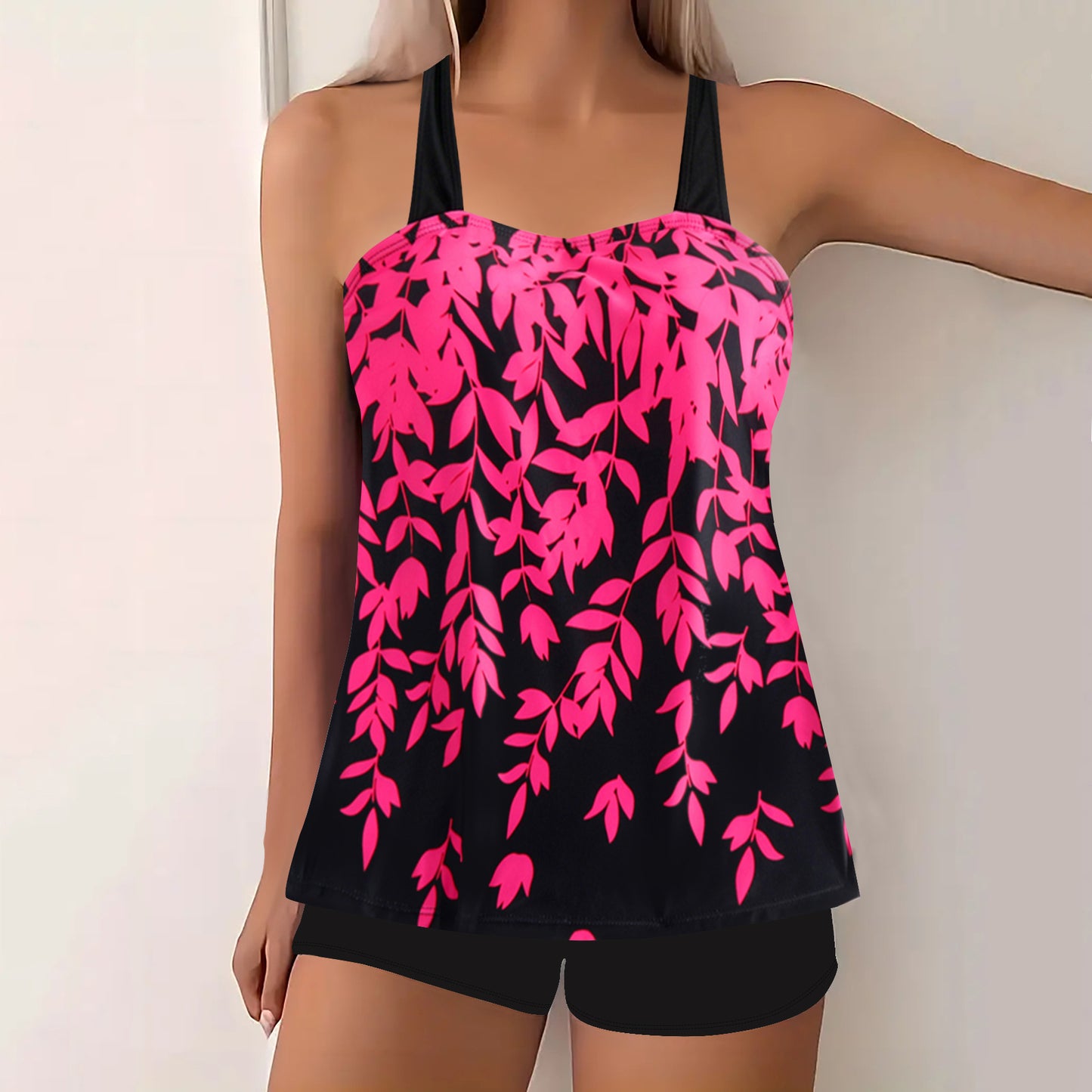 Split Leaf Print Bikini Swimsuit Plus Size