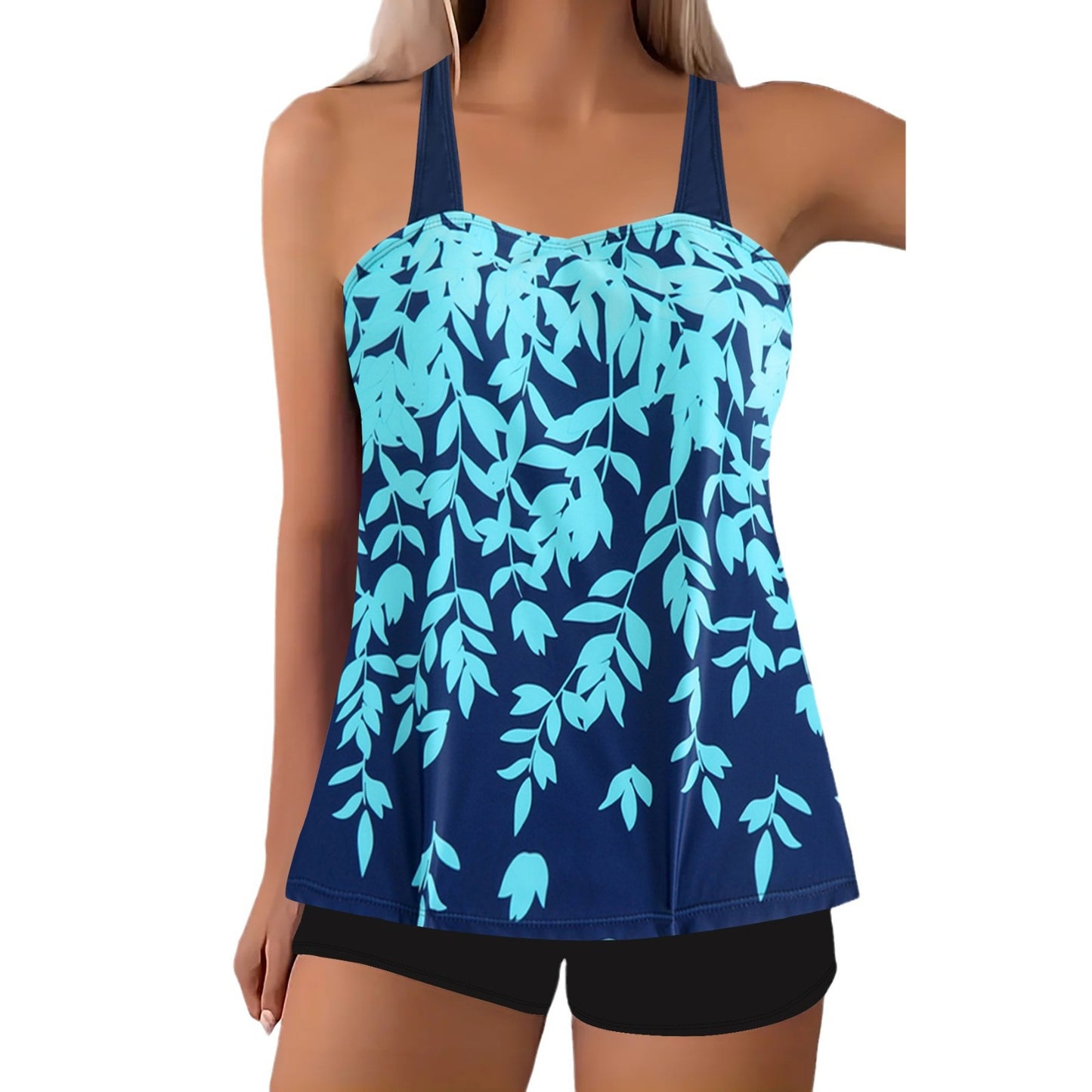 Split Leaf Print Bikini Swimsuit Plus Size