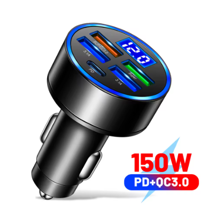 66-250W PD Car Charger QC3.0 Fast Charge One to Six Car Cigarette Lighter Plug Car Charger