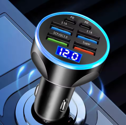 66-250W PD Car Charger QC3.0 Fast Charge One to Six Car Cigarette Lighter Plug Car Charger